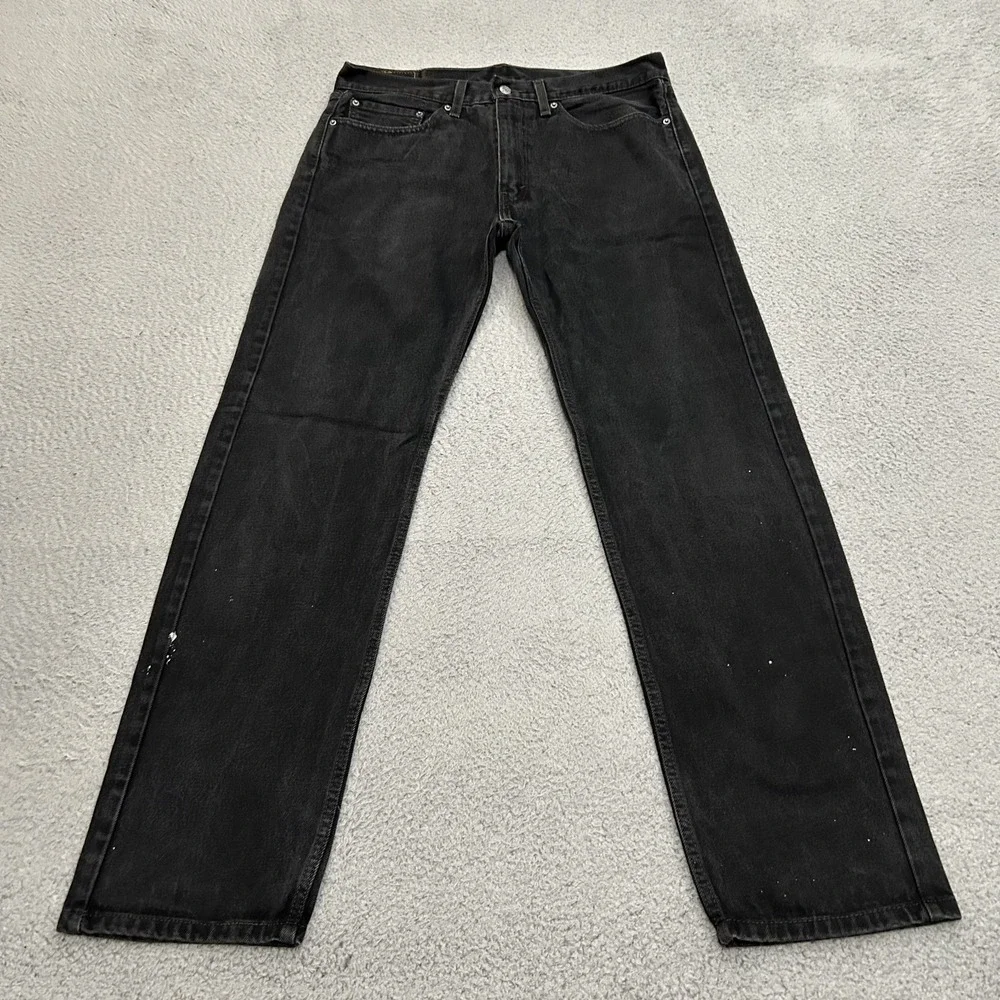 Levis Jeans Men 36x36 Black Denim 505 Regular Straight American Work Wear Cotton